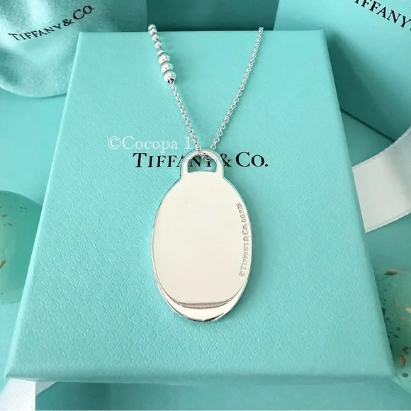 🩵 Tiffany & Co. 🎨 RARE Return To Tiffany Blue Splash Tag Oval Pendant 🤍 - Picture 5 of 15